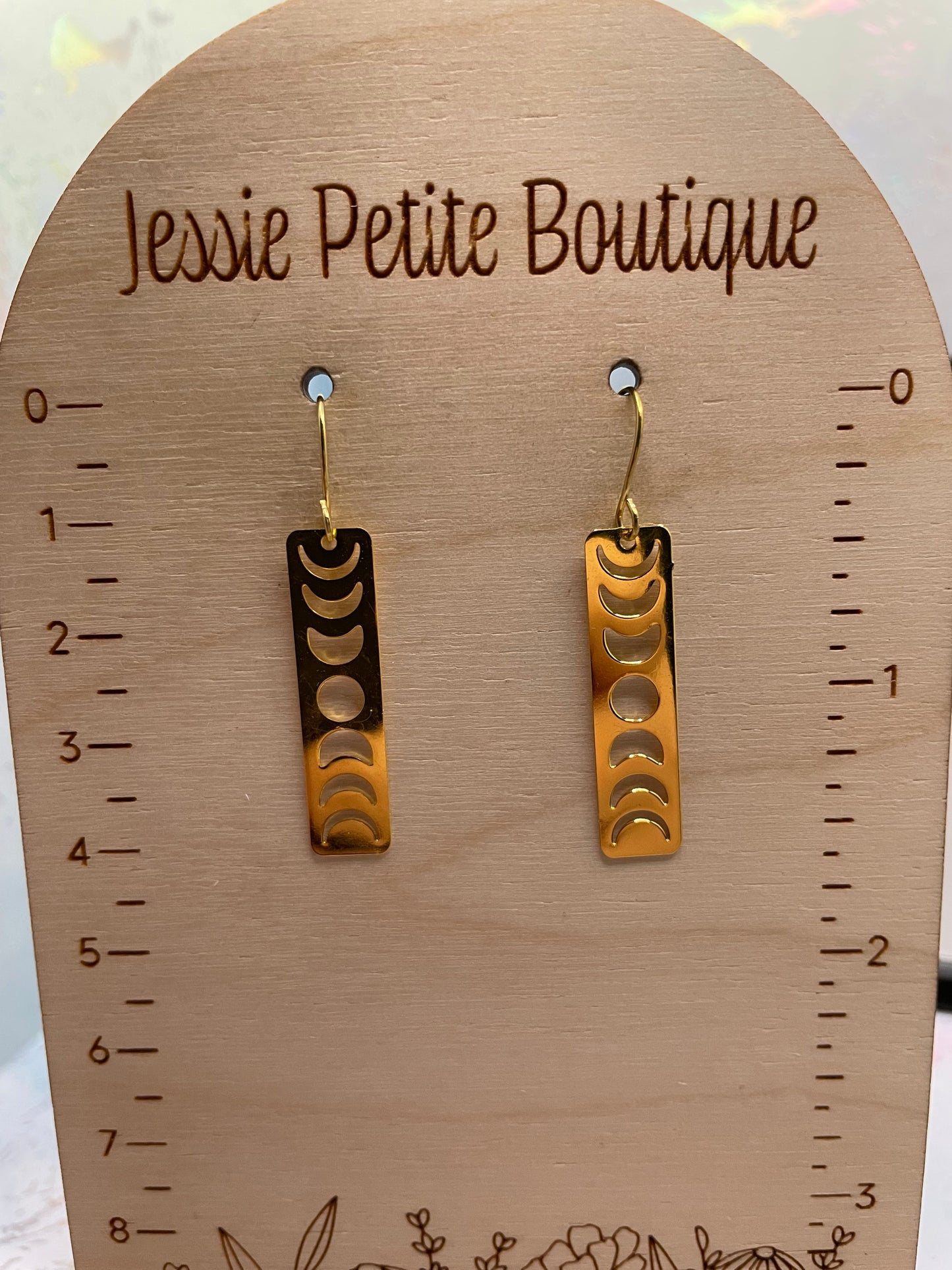 Moon Phases In Gold Rectangle Earrings NICKEL FREE
