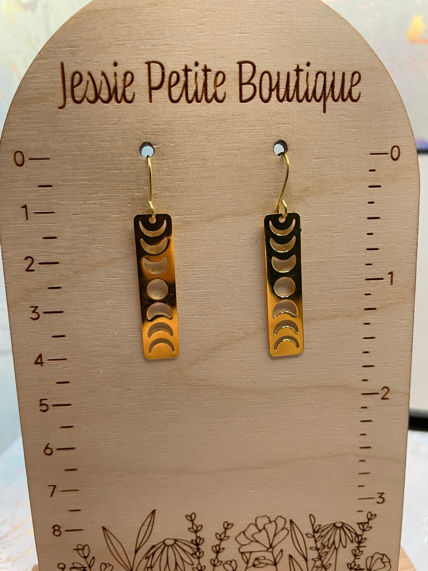 Moon Phases In Gold Rectangle Earrings NICKEL FREE