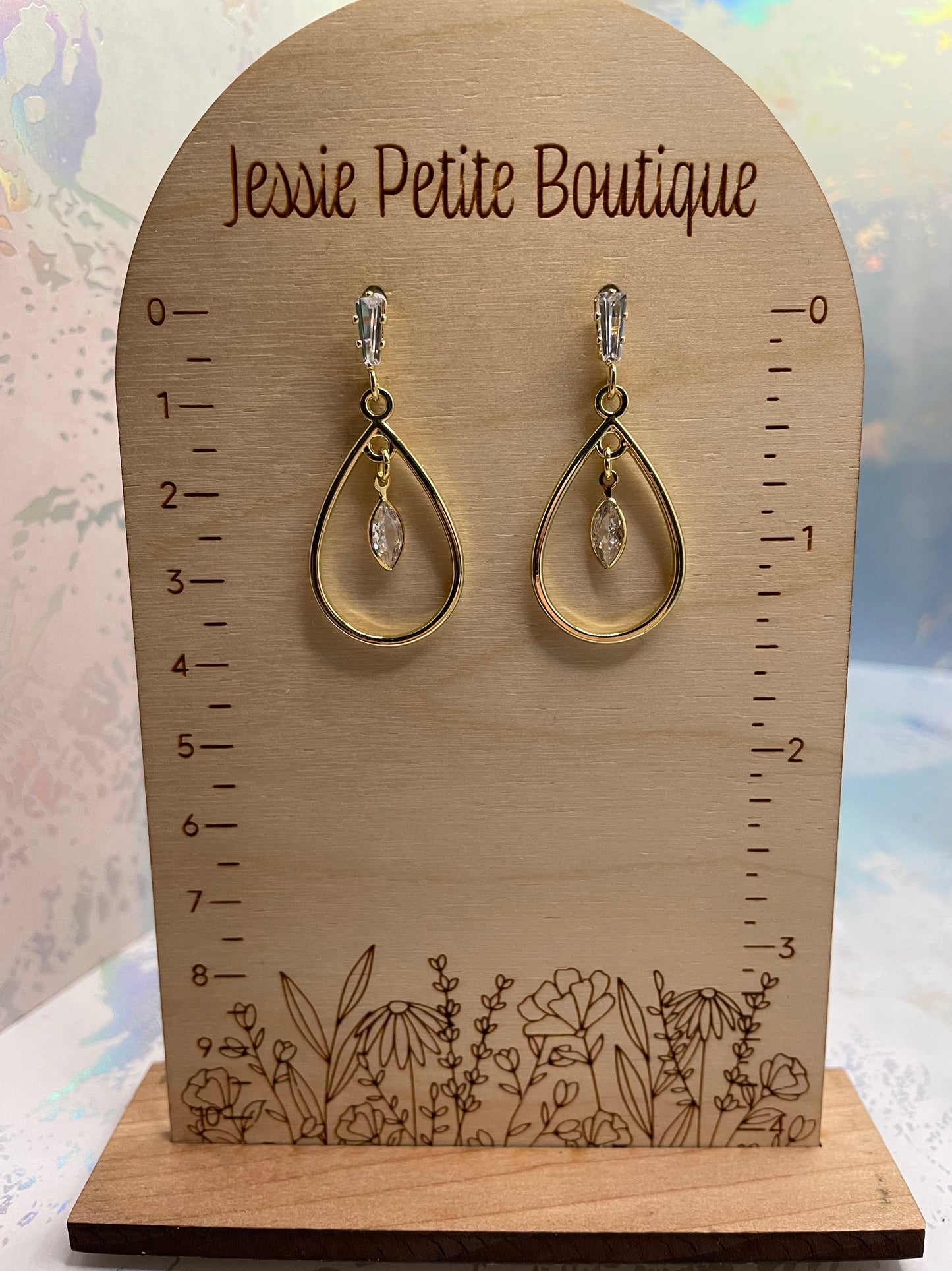 Gold Teardrop Earrings with CZ Pave+Zirconia-14k Gold Plated