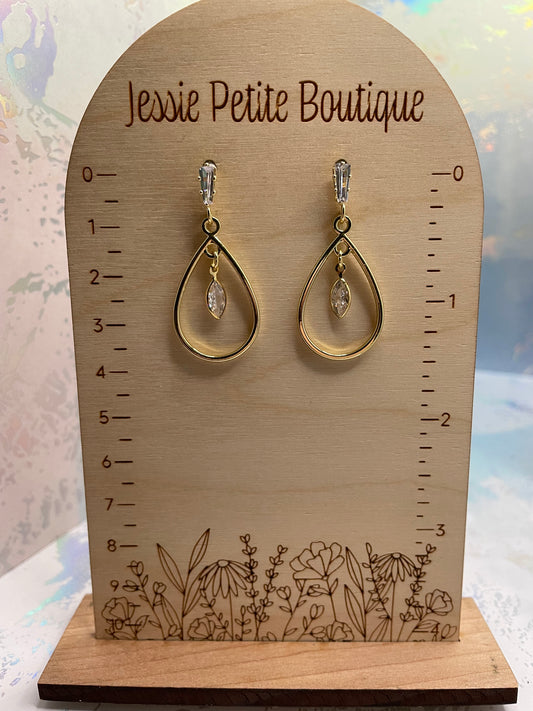 Gold Teardrop Earrings with CZ Pave+Zirconia-14k Gold Plated