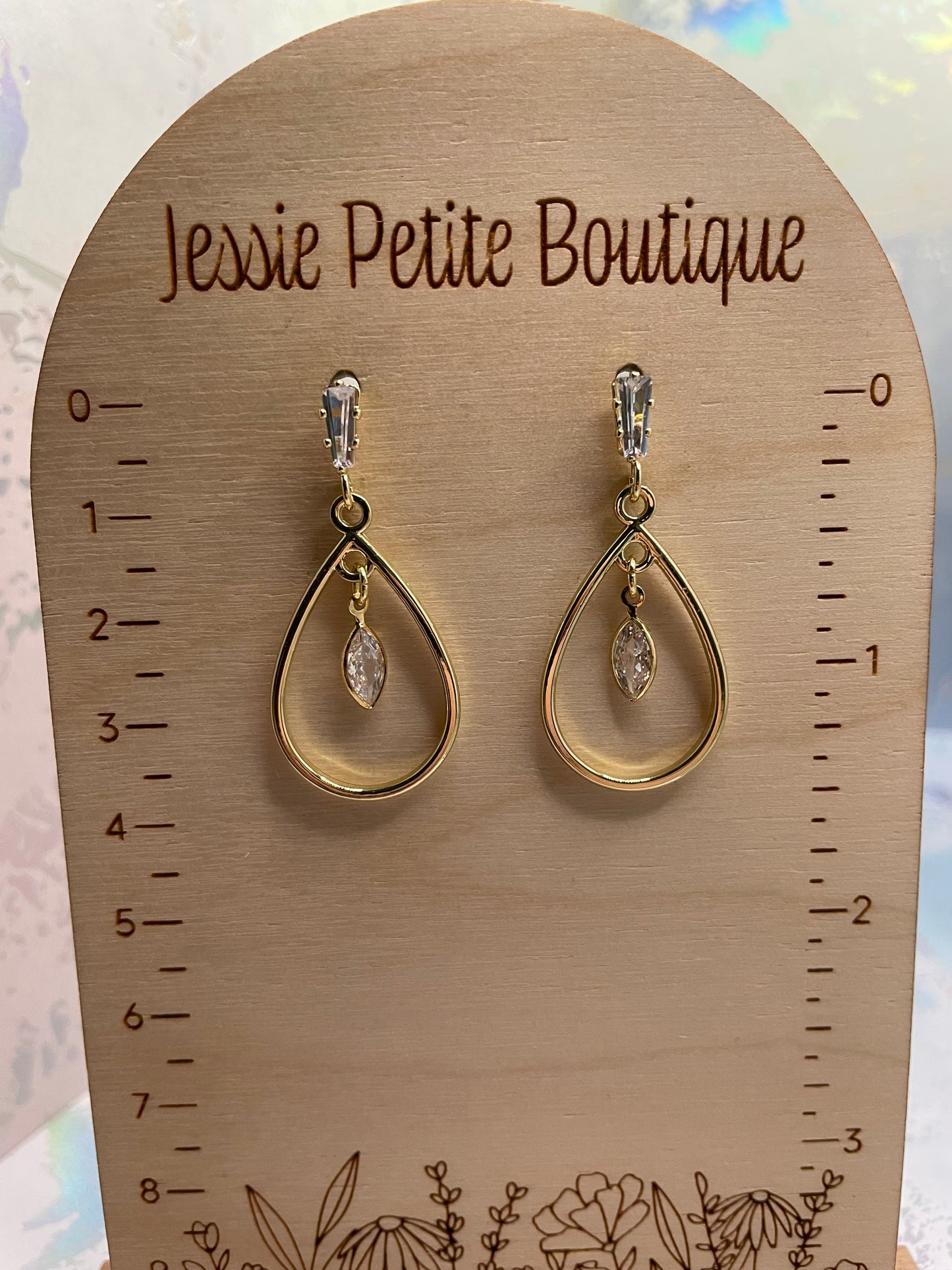 Gold Teardrop Earrings with CZ Pave+Zirconia-14k Gold Plated