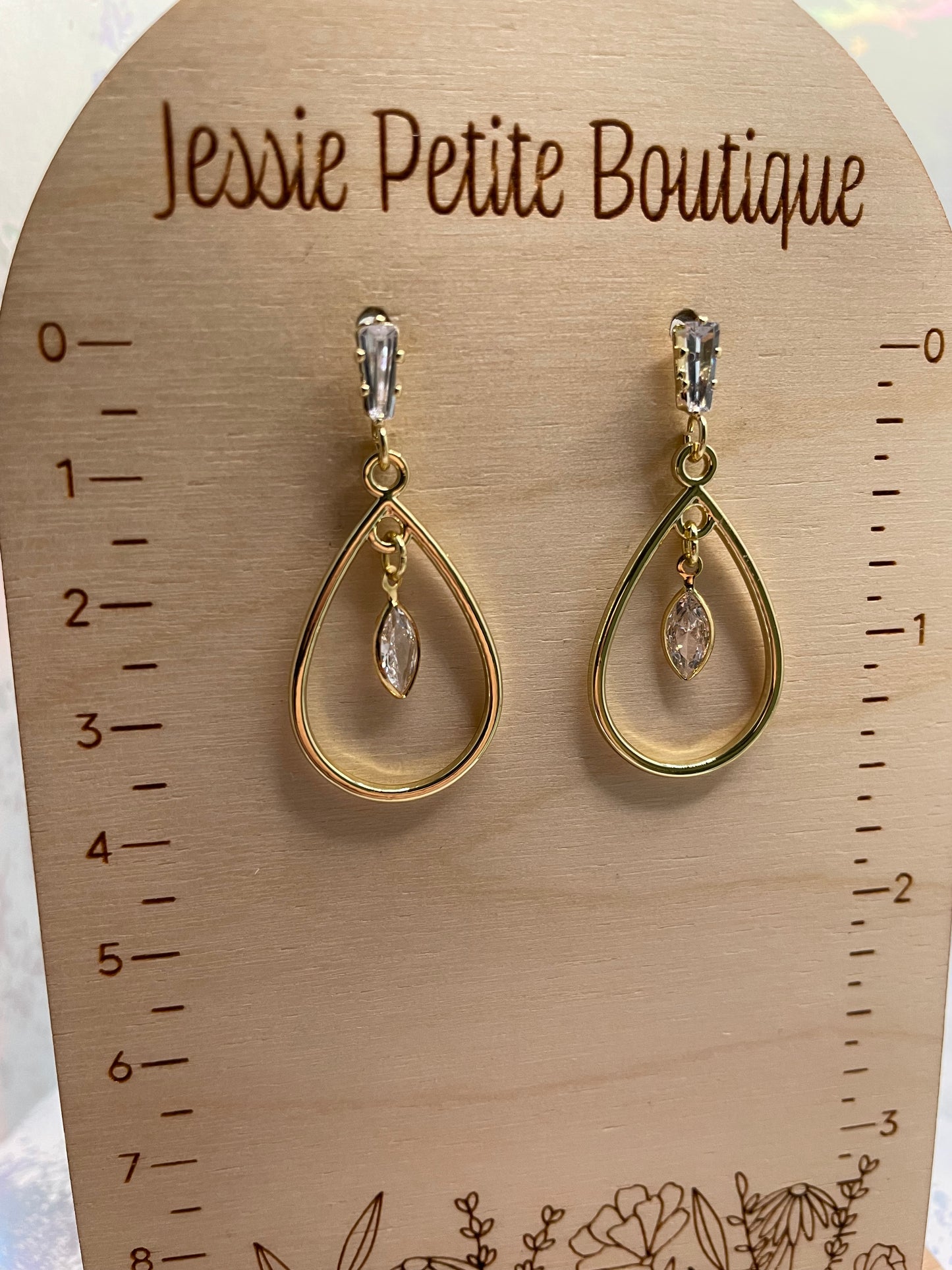 Gold Teardrop Earrings with CZ Pave+Zirconia-14k Gold Plated