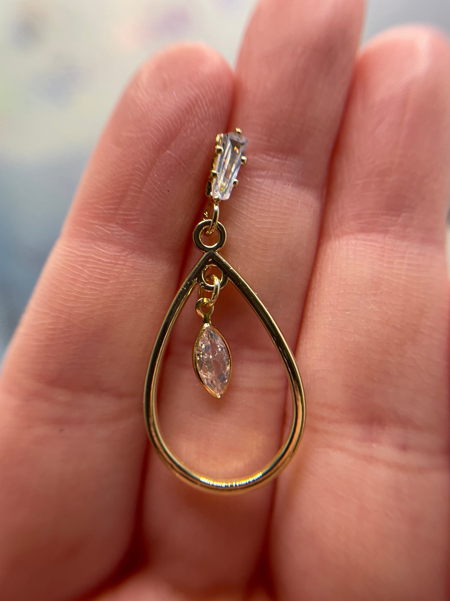 Gold Teardrop Earrings with CZ Pave+Zirconia-14k Gold Plated