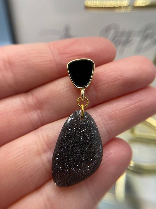 Galaxy Black Earrings with Gold/Black Stud- NICKEL FREE