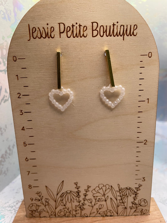 Small Dotted Heart With Bar Stud Earrings -NICKEL FREE