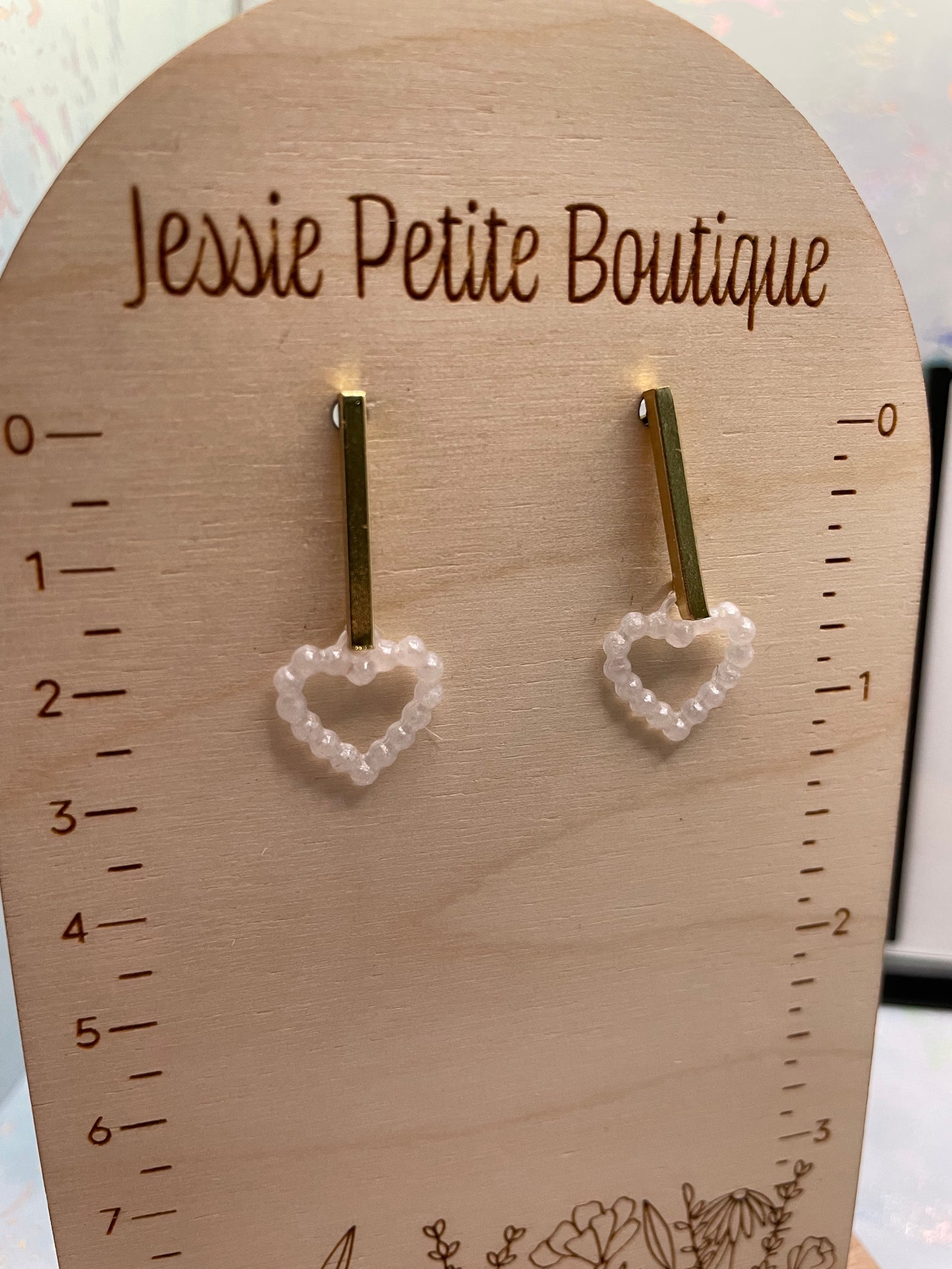 Small Dotted Heart With Bar Stud Earrings -NICKEL FREE