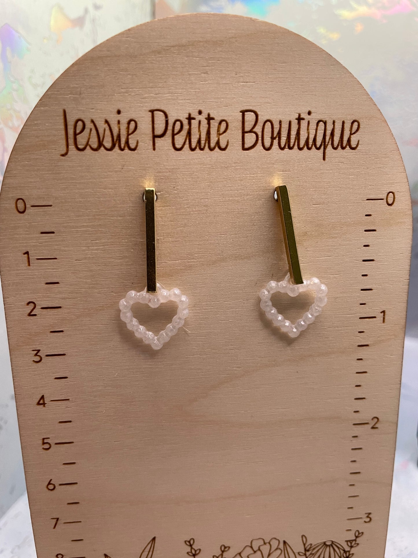 Small Dotted Heart With Bar Stud Earrings -NICKEL FREE
