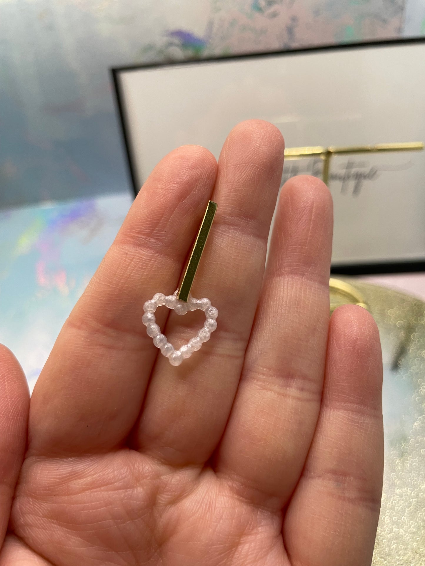 Small Dotted Heart With Bar Stud Earrings -NICKEL FREE