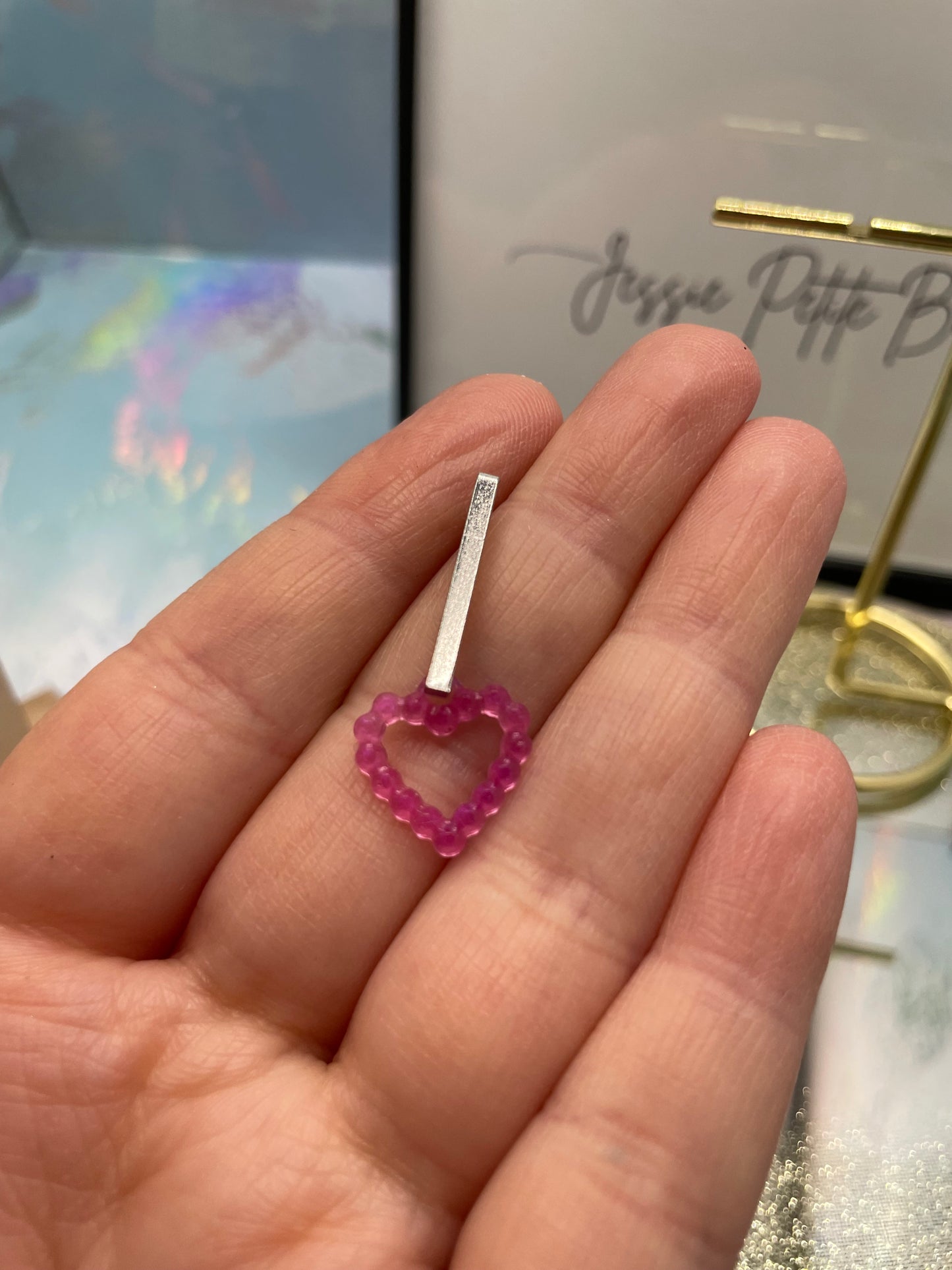 Small Dotted Heart With Bar Stud Earrings -NICKEL FREE
