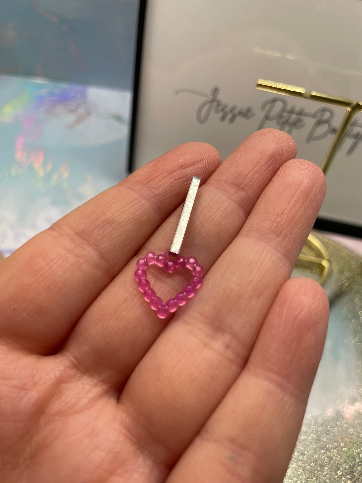 Small Dotted Heart With Bar Stud Earrings -NICKEL FREE