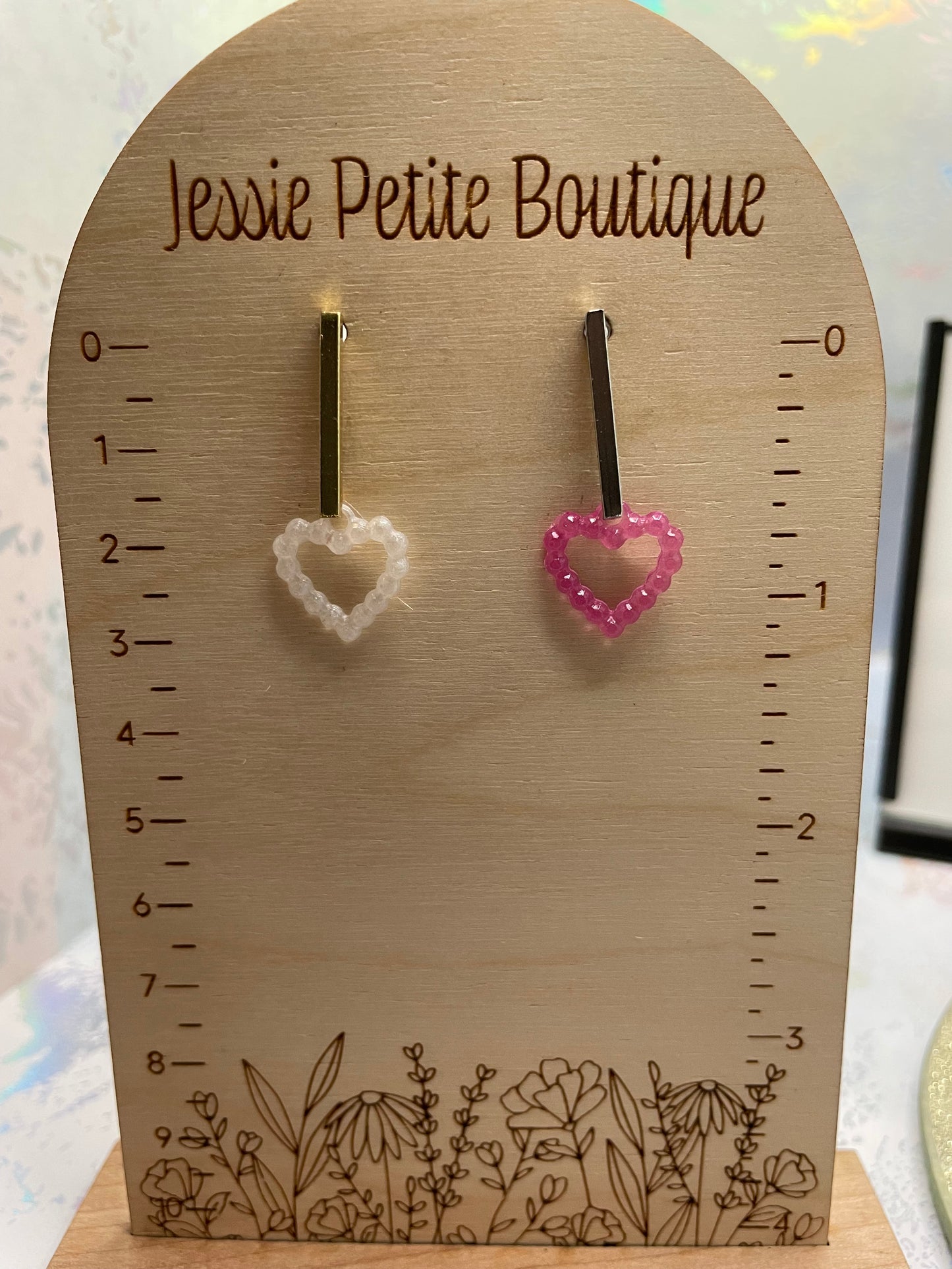 Small Dotted Heart With Bar Stud Earrings -NICKEL FREE