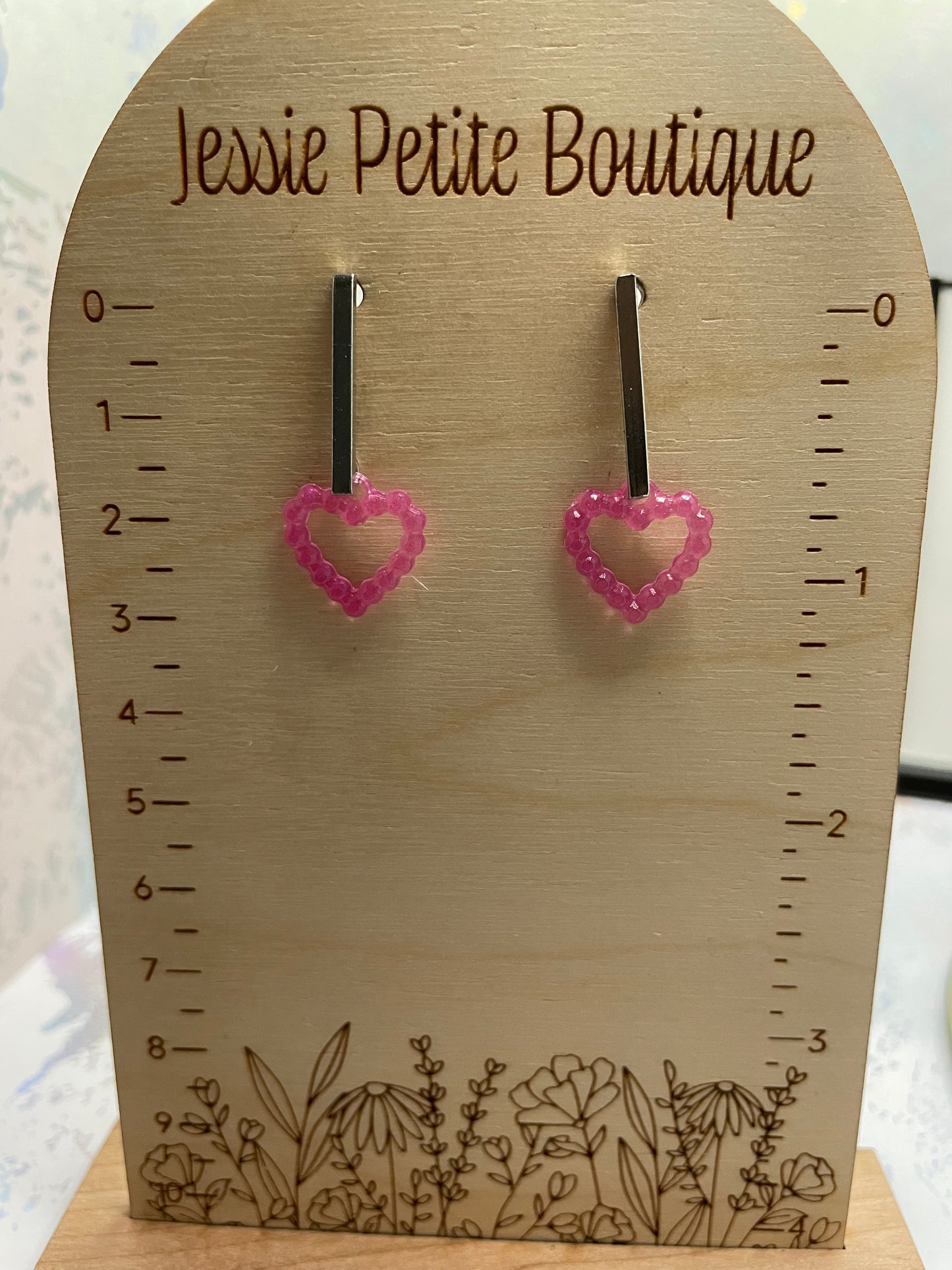 Small Dotted Heart With Bar Stud Earrings -NICKEL FREE