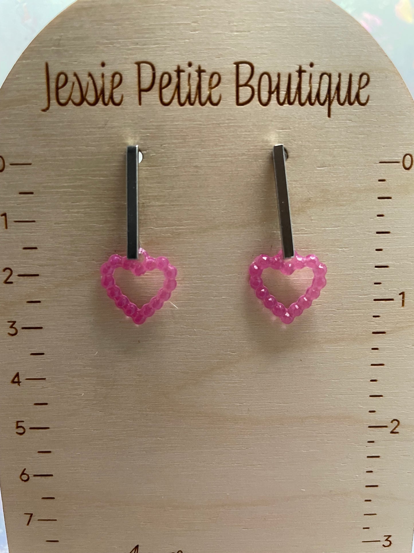 Small Dotted Heart With Bar Stud Earrings -NICKEL FREE