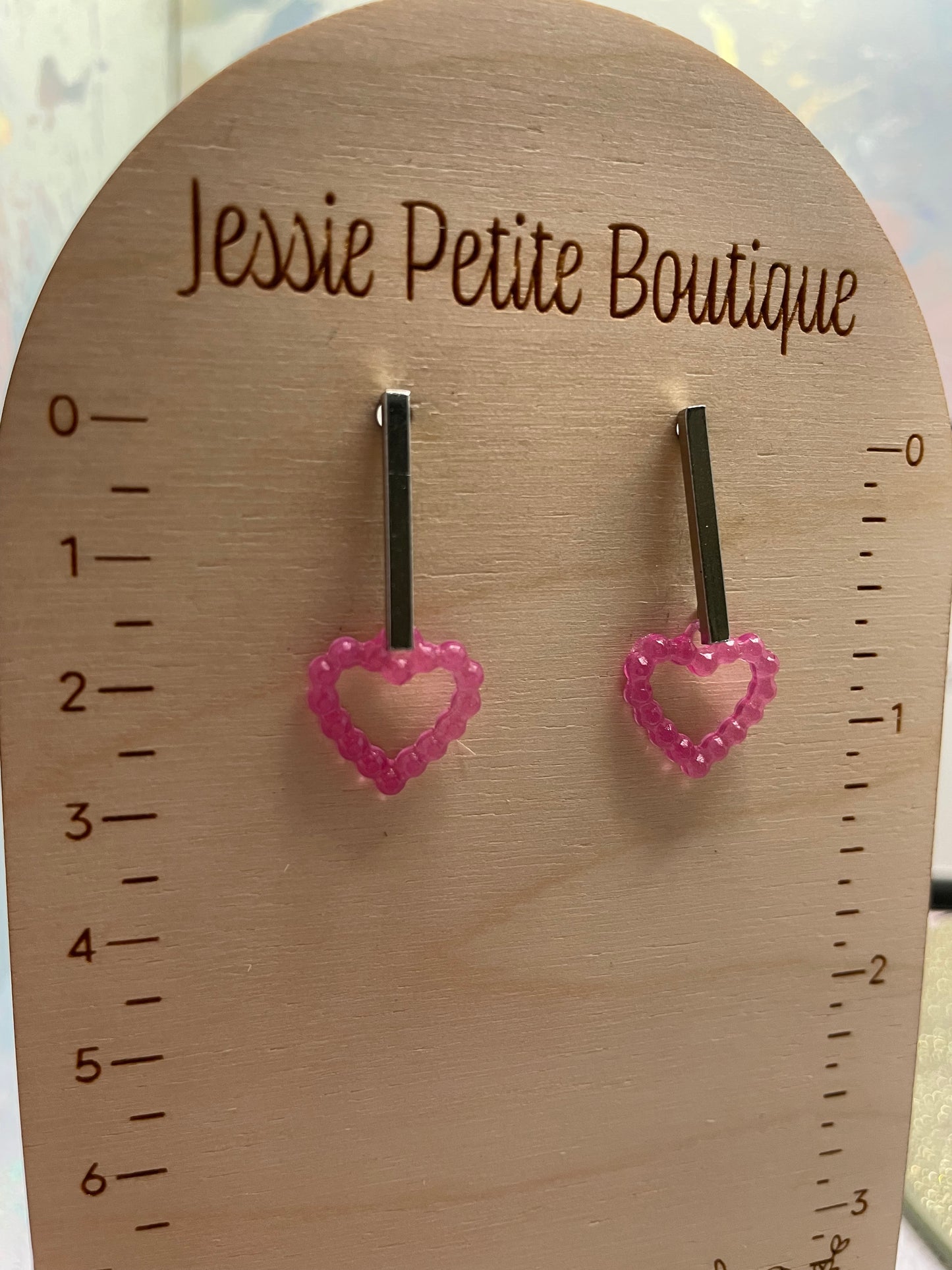Small Dotted Heart With Bar Stud Earrings -NICKEL FREE