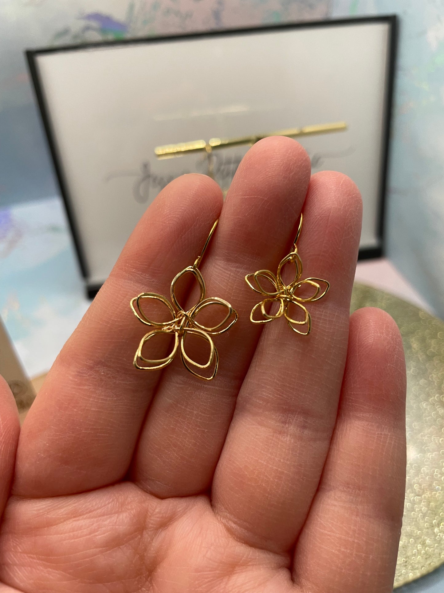Golden Dangling Flower Earrings – NICKEL FREE