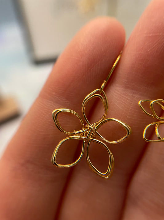 Golden Dangling Flower Earrings – Nickel Free