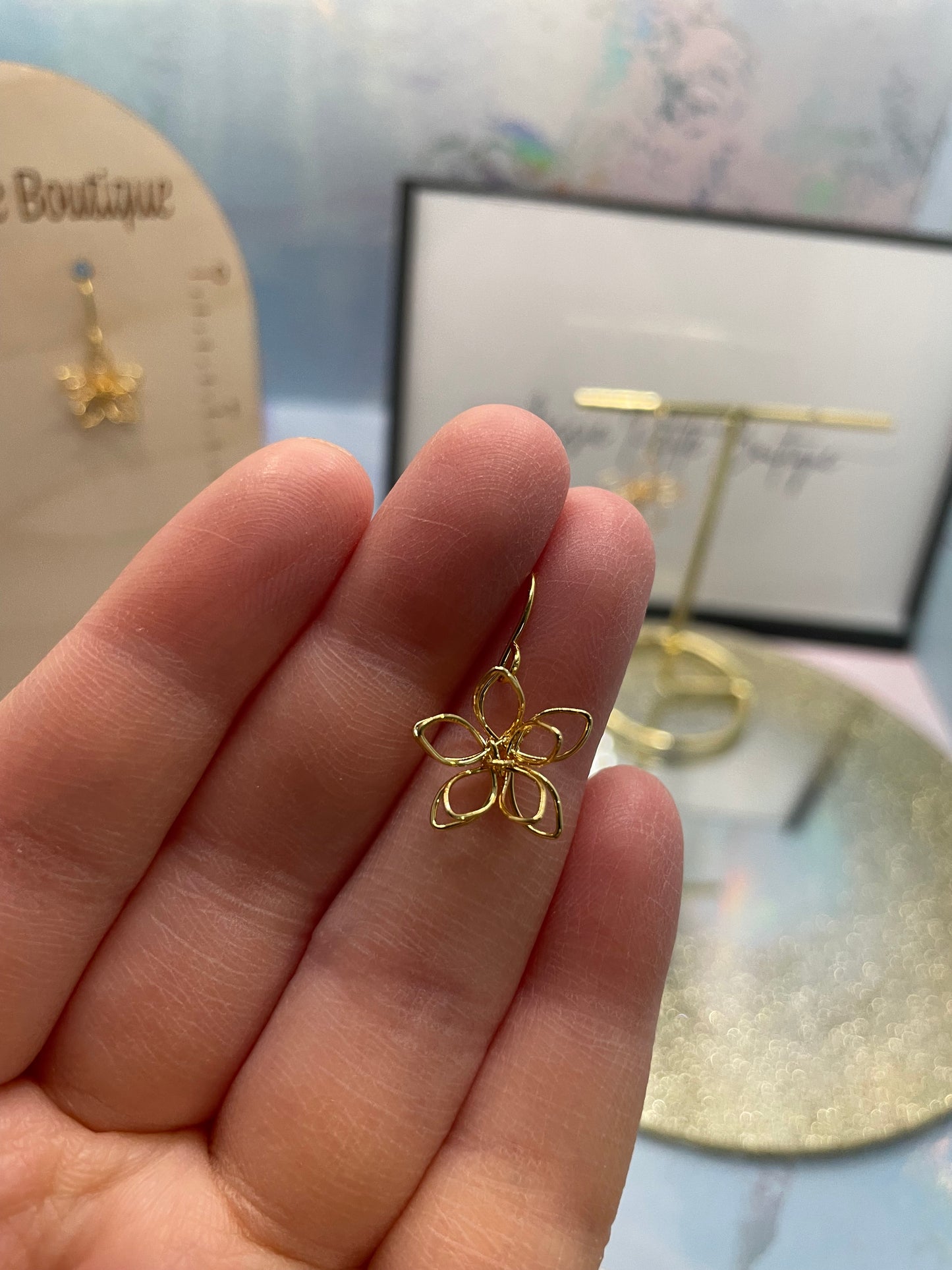Golden Dangling Flower Earrings – NICKEL FREE