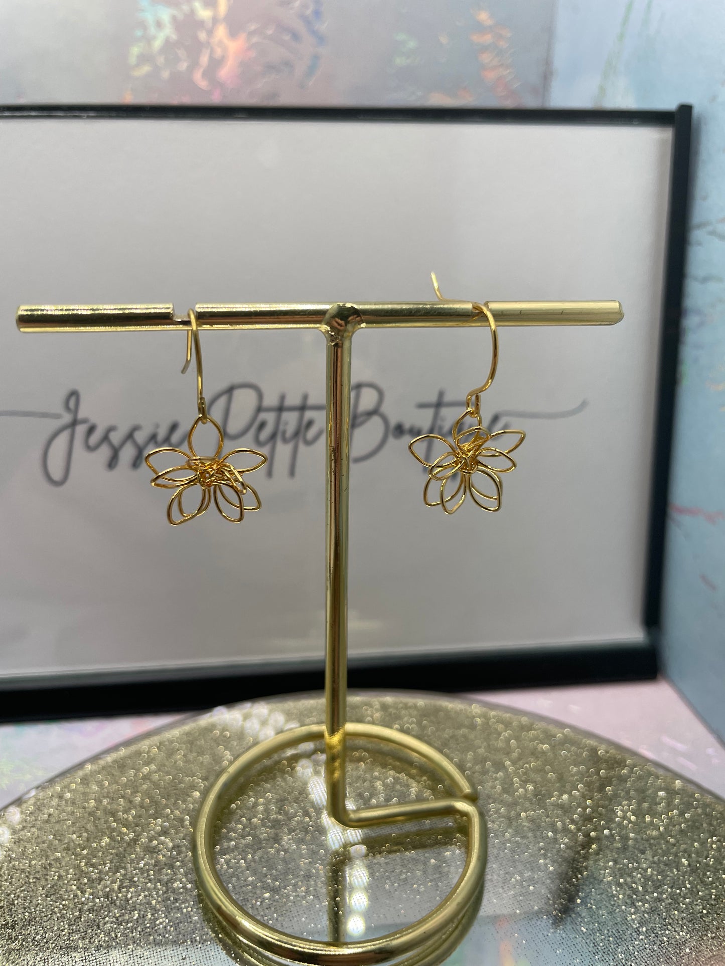 Golden Dangling Flower Earrings – NICKEL FREE