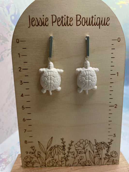 White Clay Turtle +Rectangle Stud STAINLESS STEEL