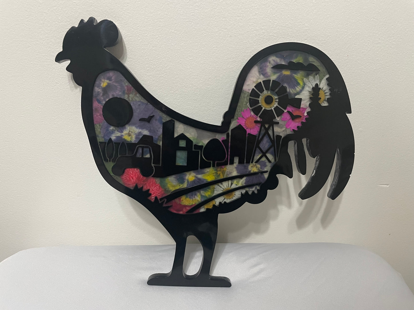 Farm Scene Rooster Wall Decoration or Key Hanger