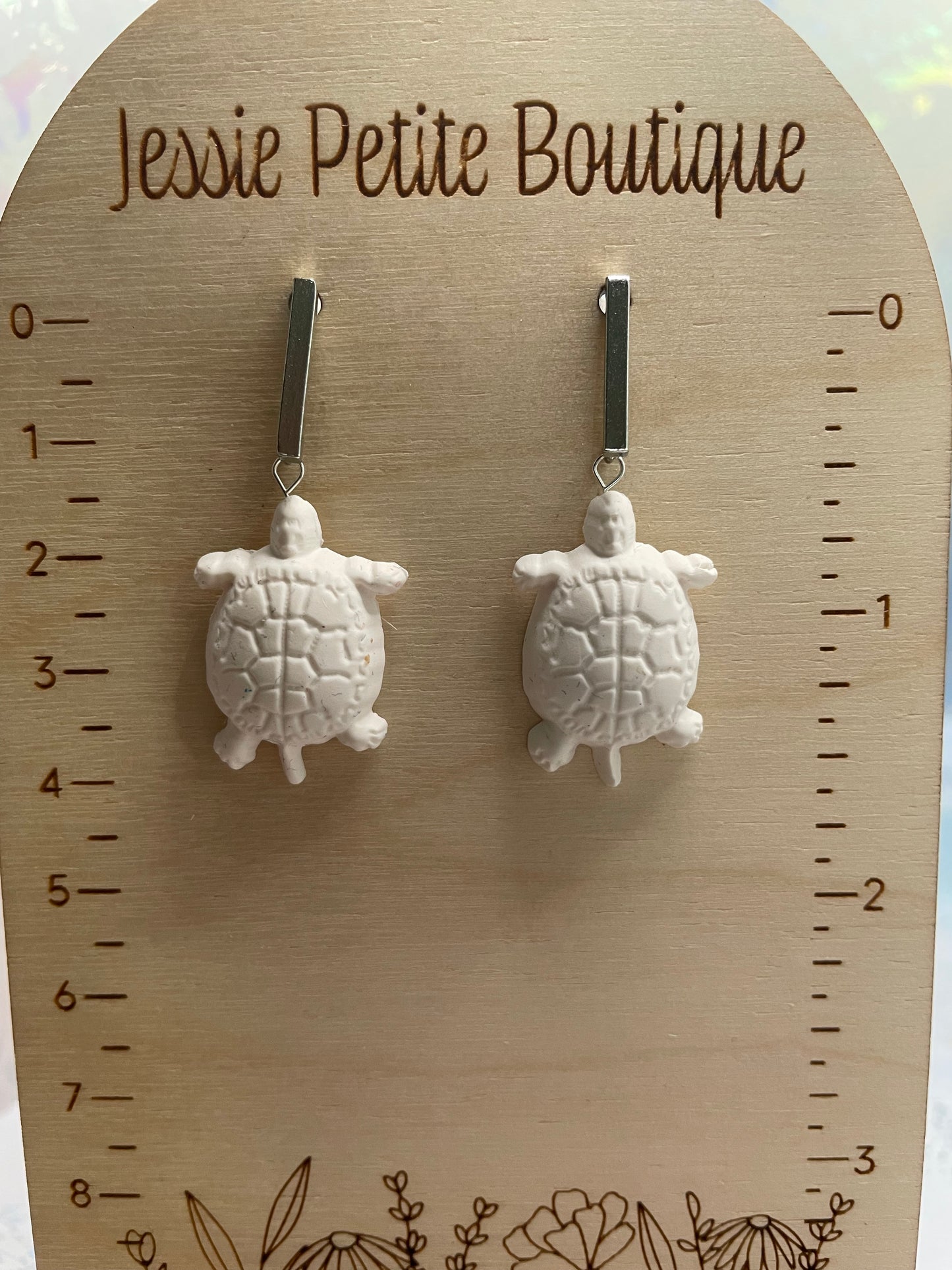 White Clay Turtle +Rectangle Stud STAINLESS STEEL