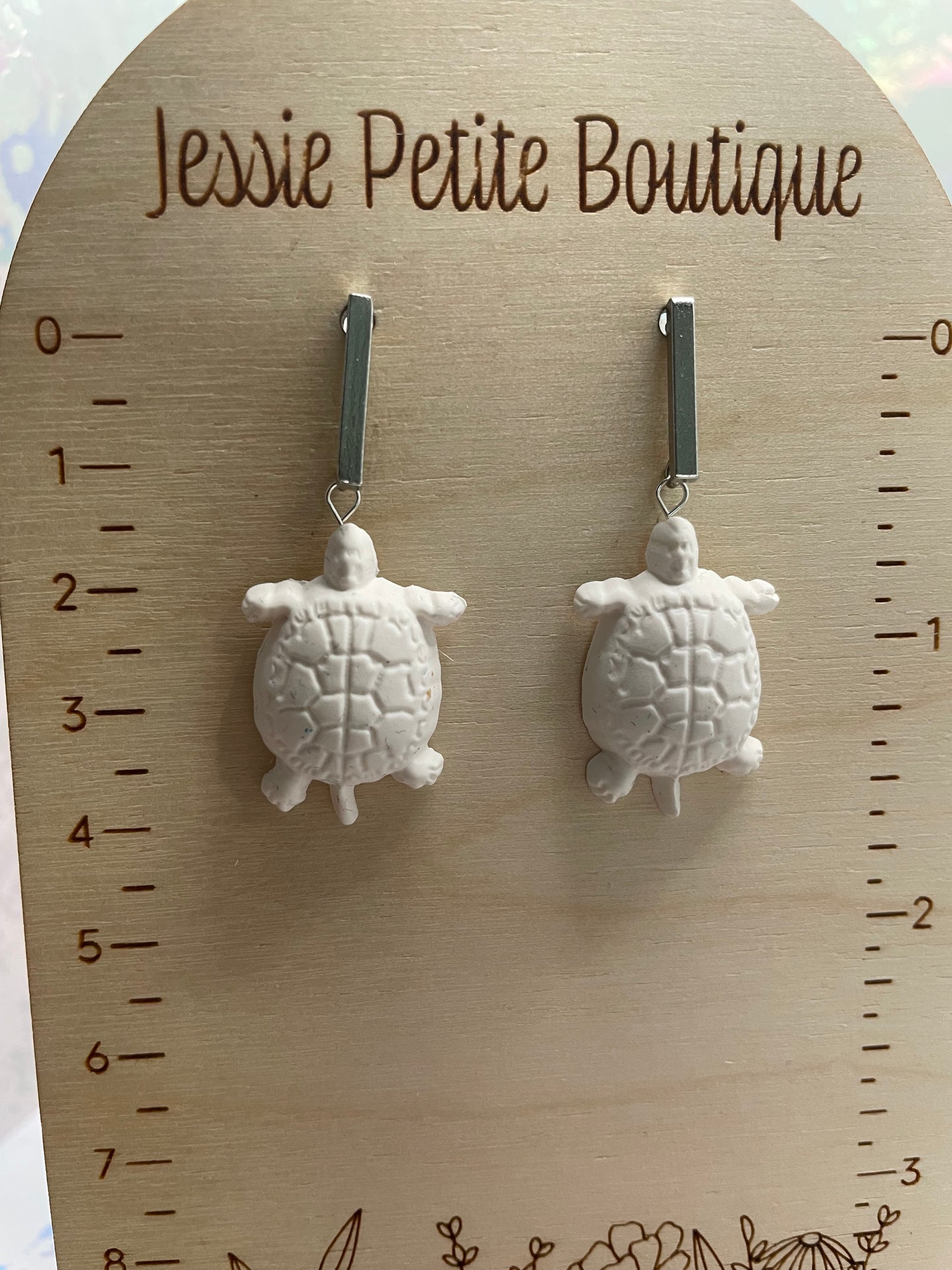 White Clay Turtle +Rectangle Stud STAINLESS STEEL