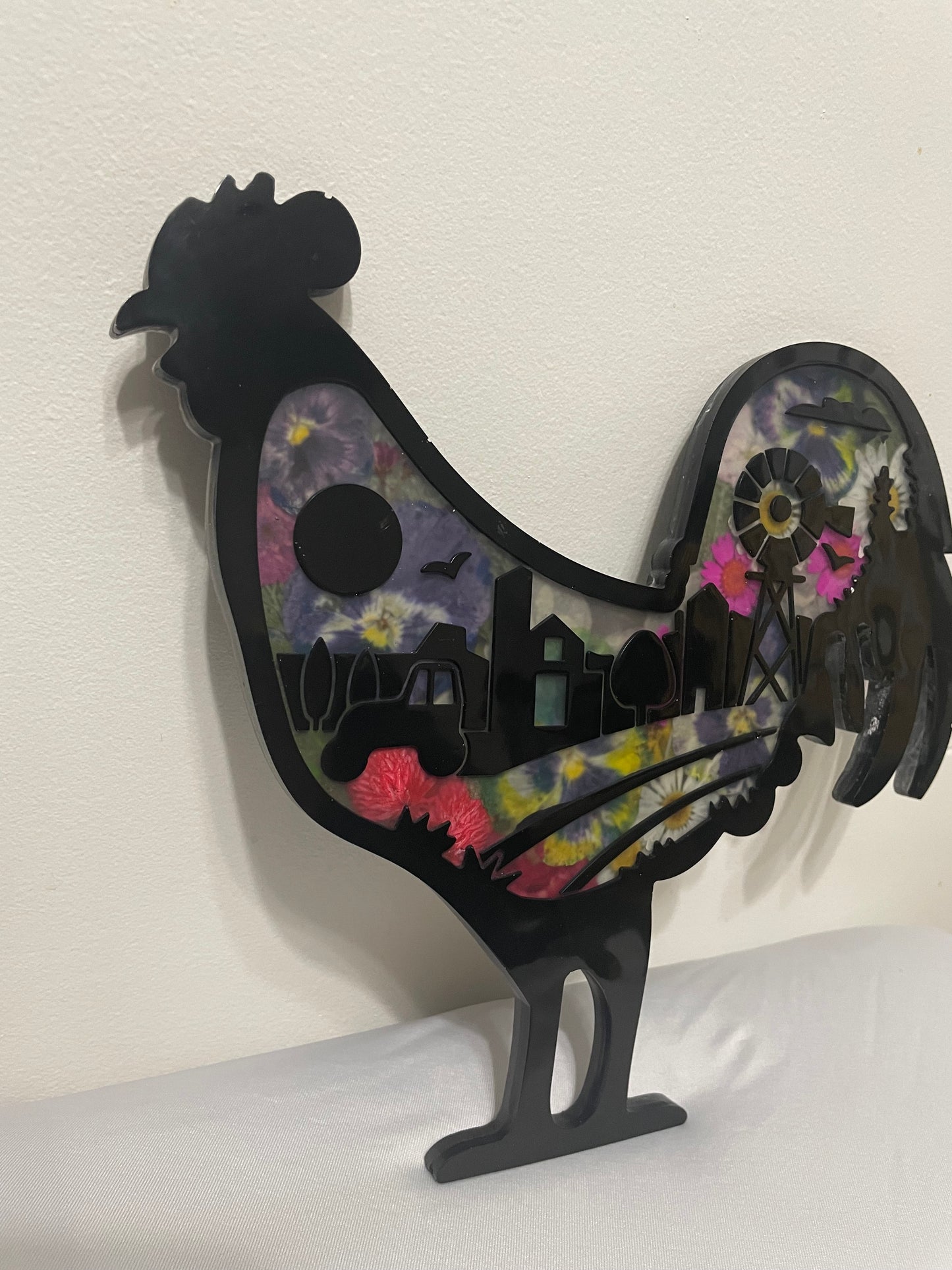 Farm Scene Rooster Wall Decoration or Key Hanger