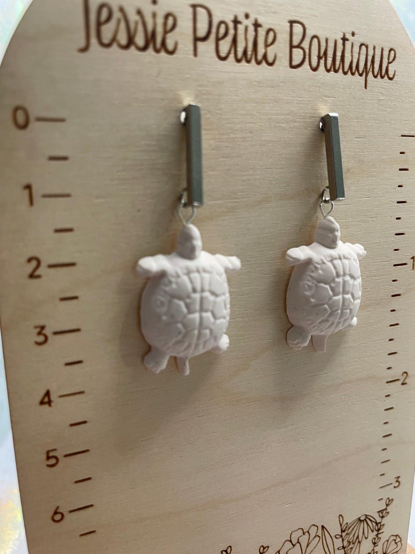 White Clay Turtle +Rectangle Stud STAINLESS STEEL