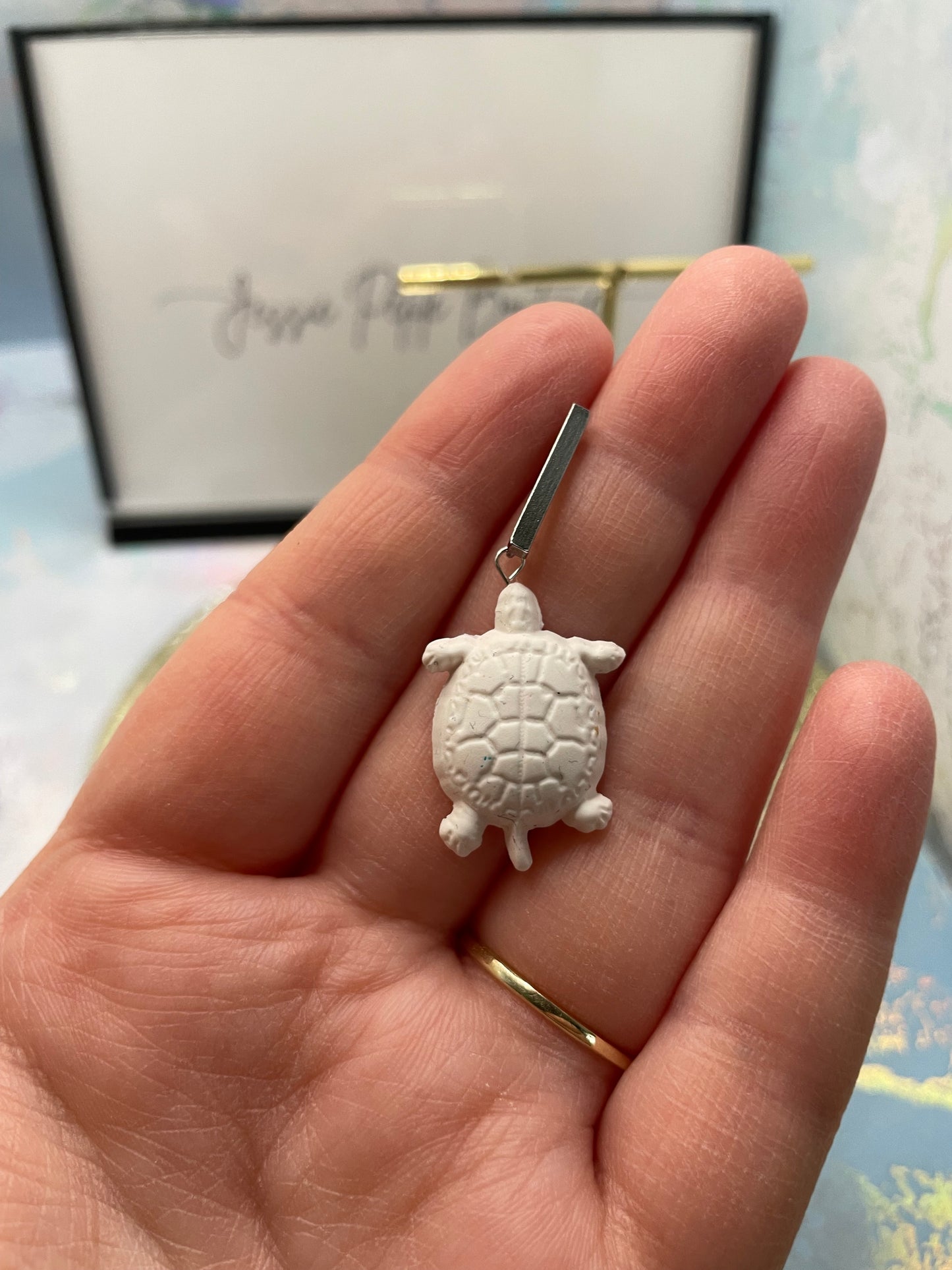 White Clay Turtle +Rectangle Stud STAINLESS STEEL