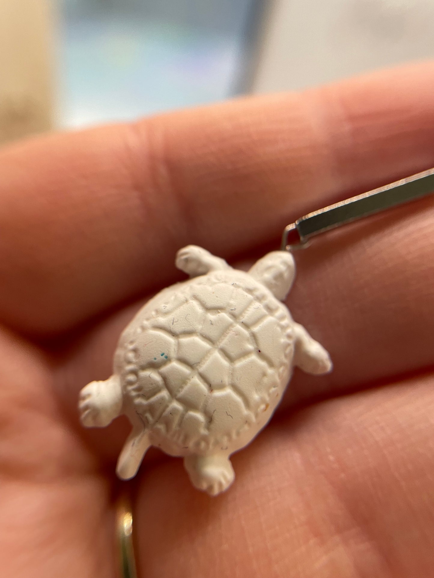 White Clay Turtle +Rectangle Stud STAINLESS STEEL