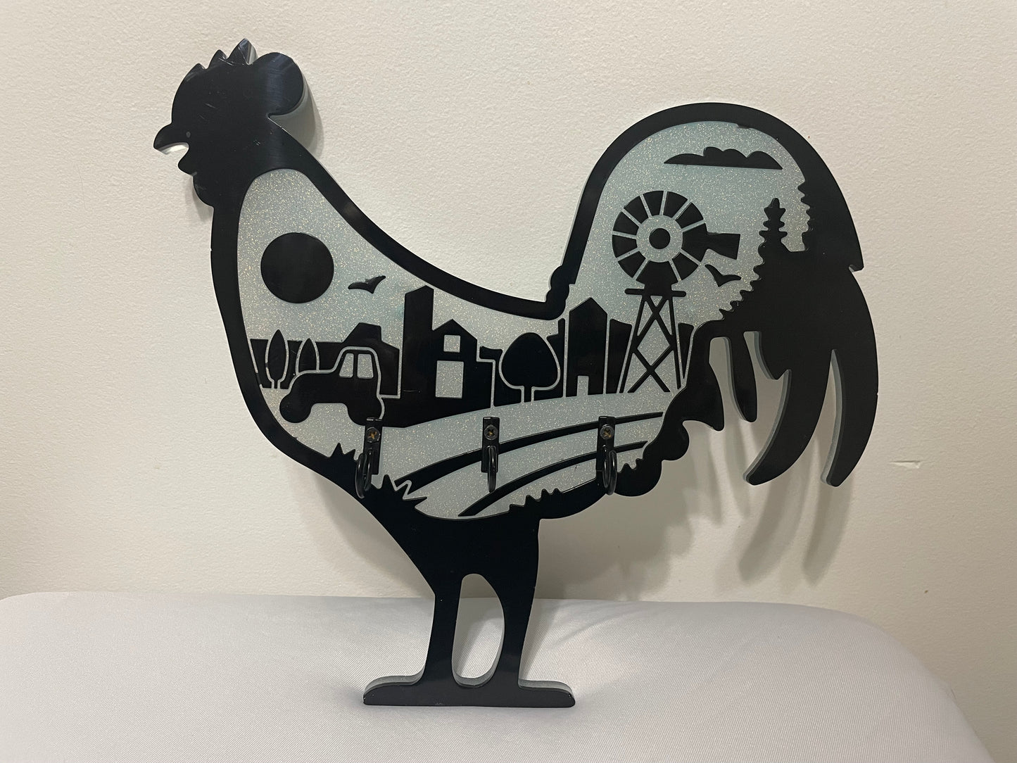 Farm Scene Rooster Wall Decoration or Key Hanger