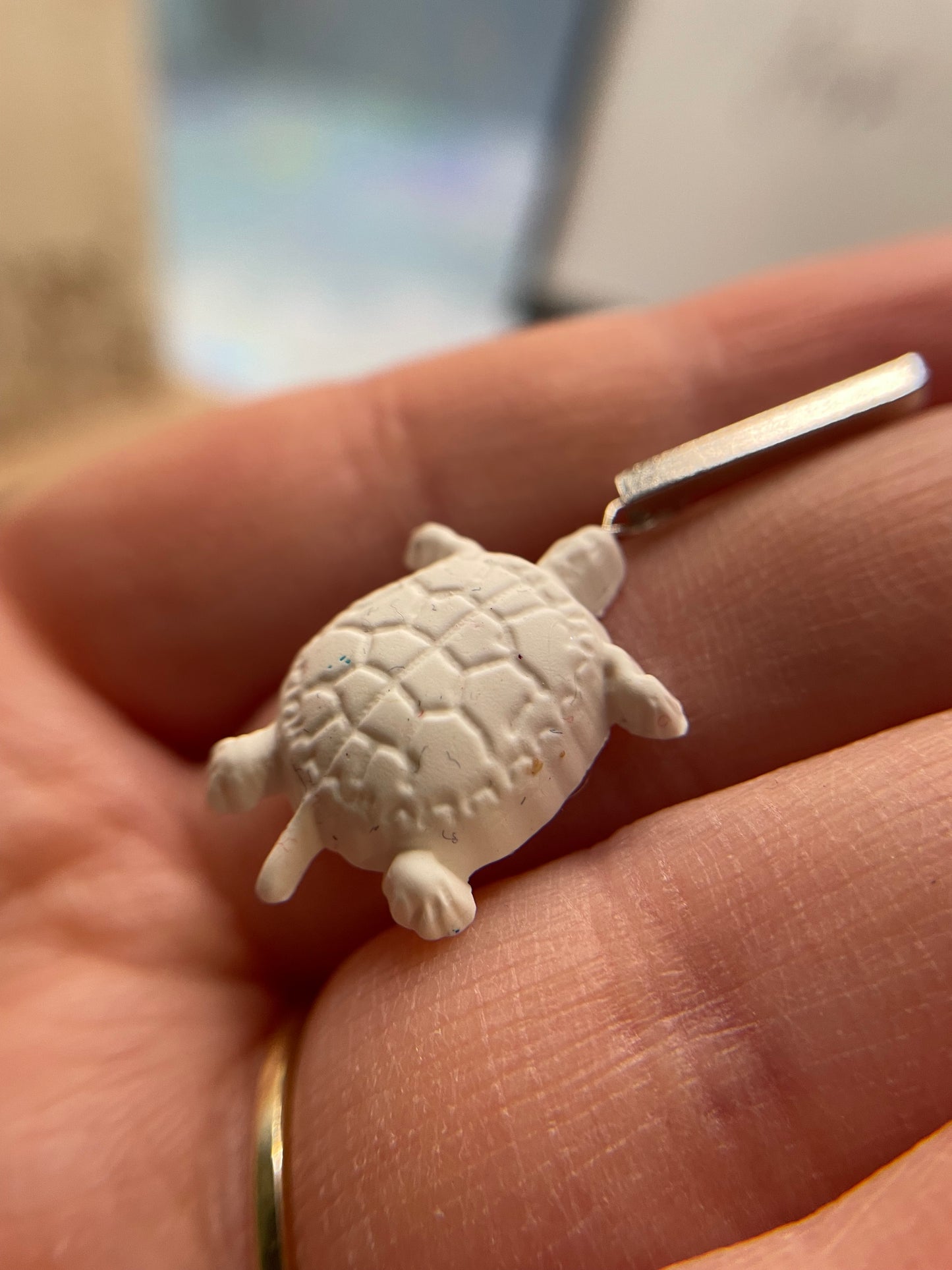 White Clay Turtle +Rectangle Stud STAINLESS STEEL