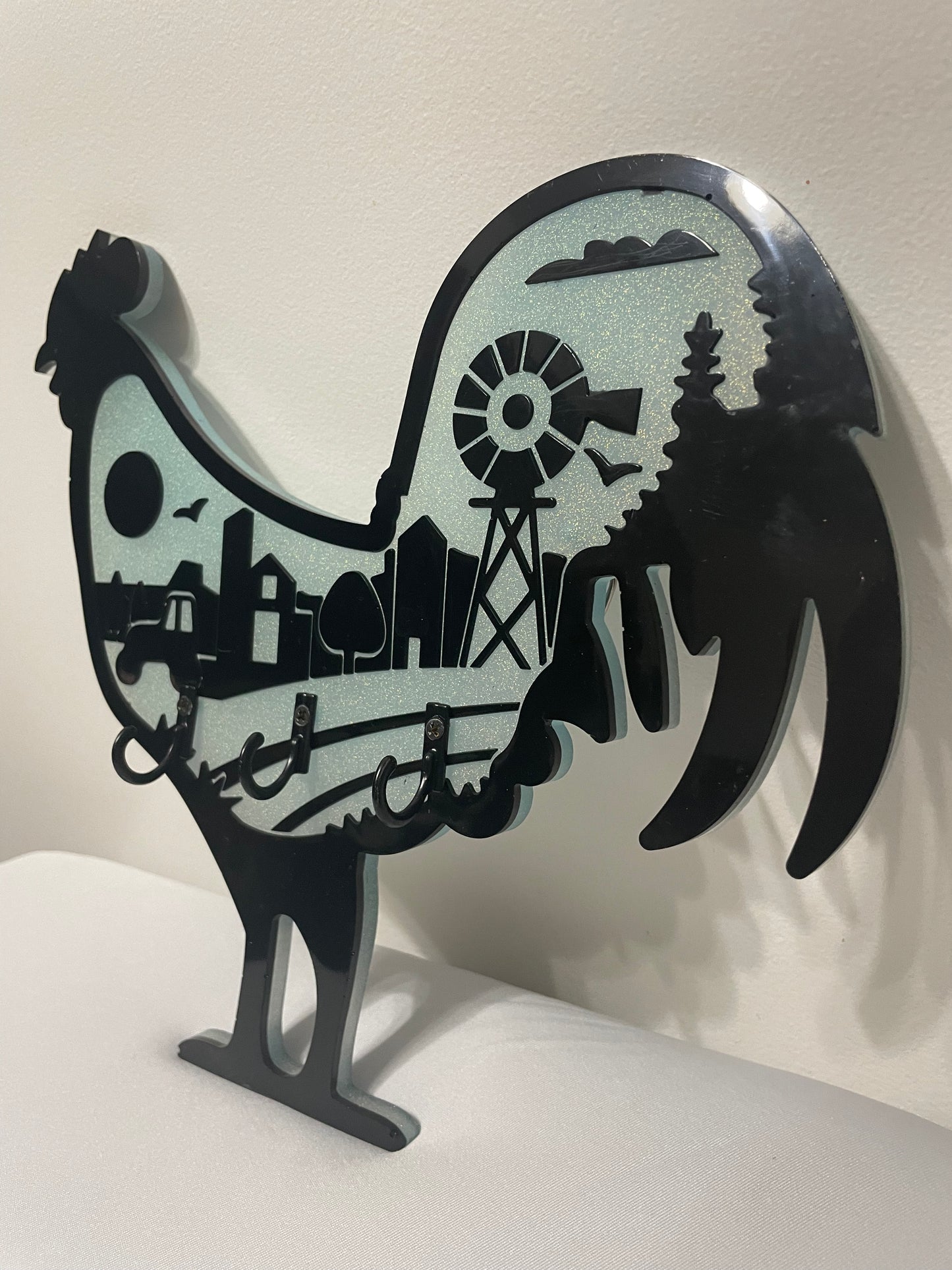 Farm Scene Rooster Wall Decoration or Key Hanger