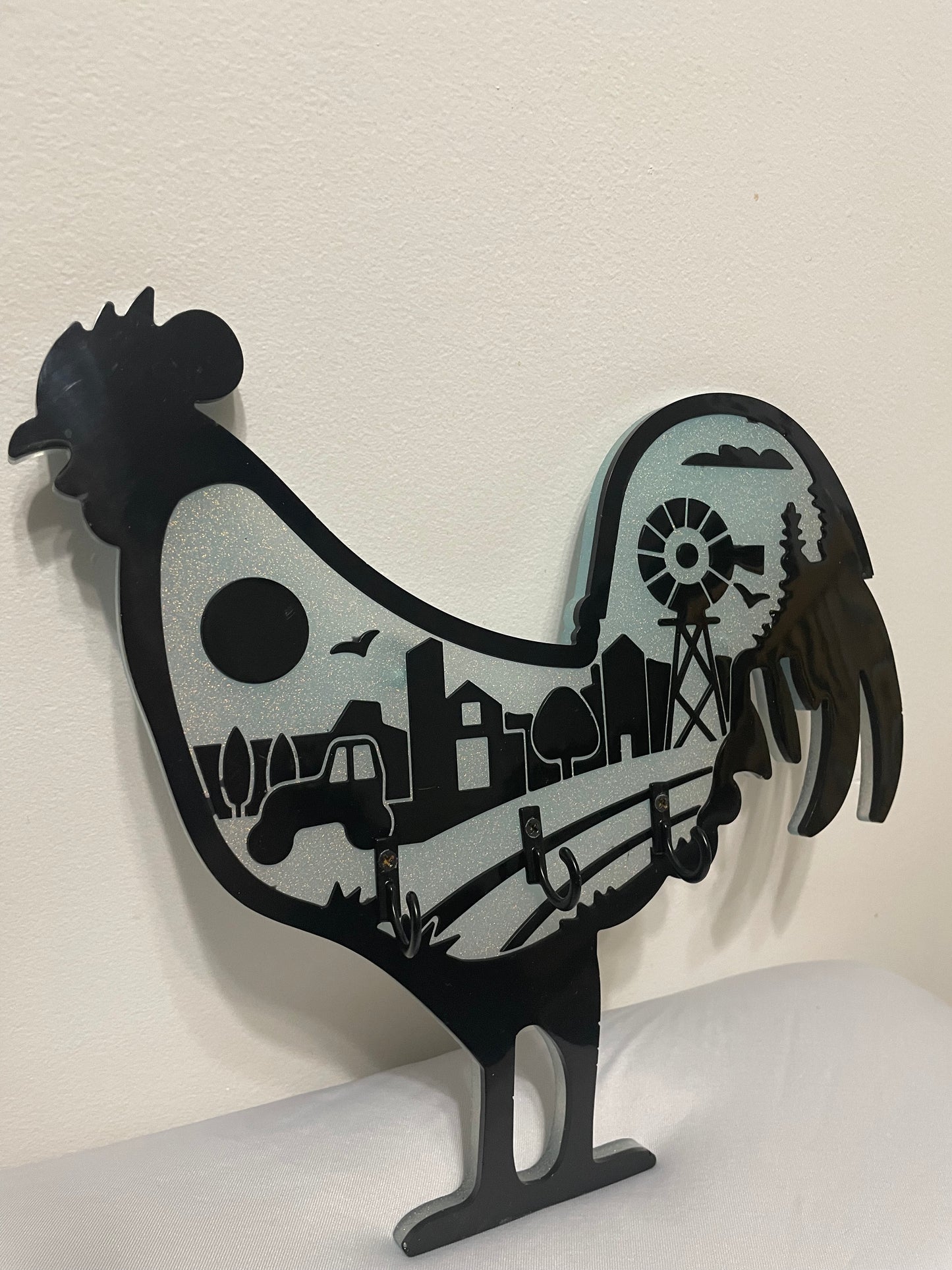 Farm Scene Rooster Wall Decoration or Key Hanger