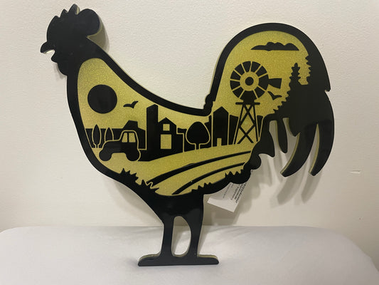 Farm Scene Rooster Wall Decoration or Key Hanger