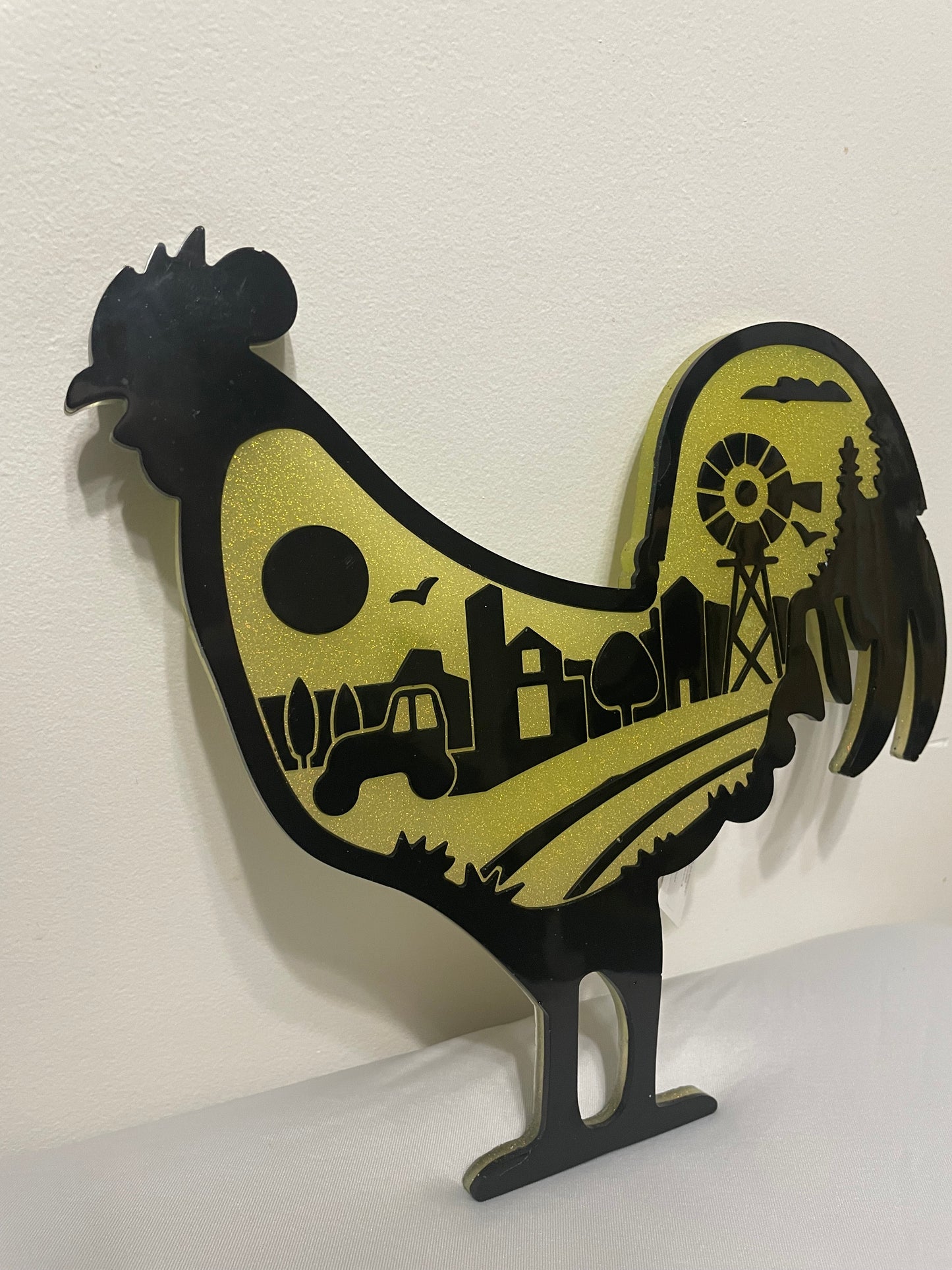 Farm Scene Rooster Wall Decoration or Key Hanger