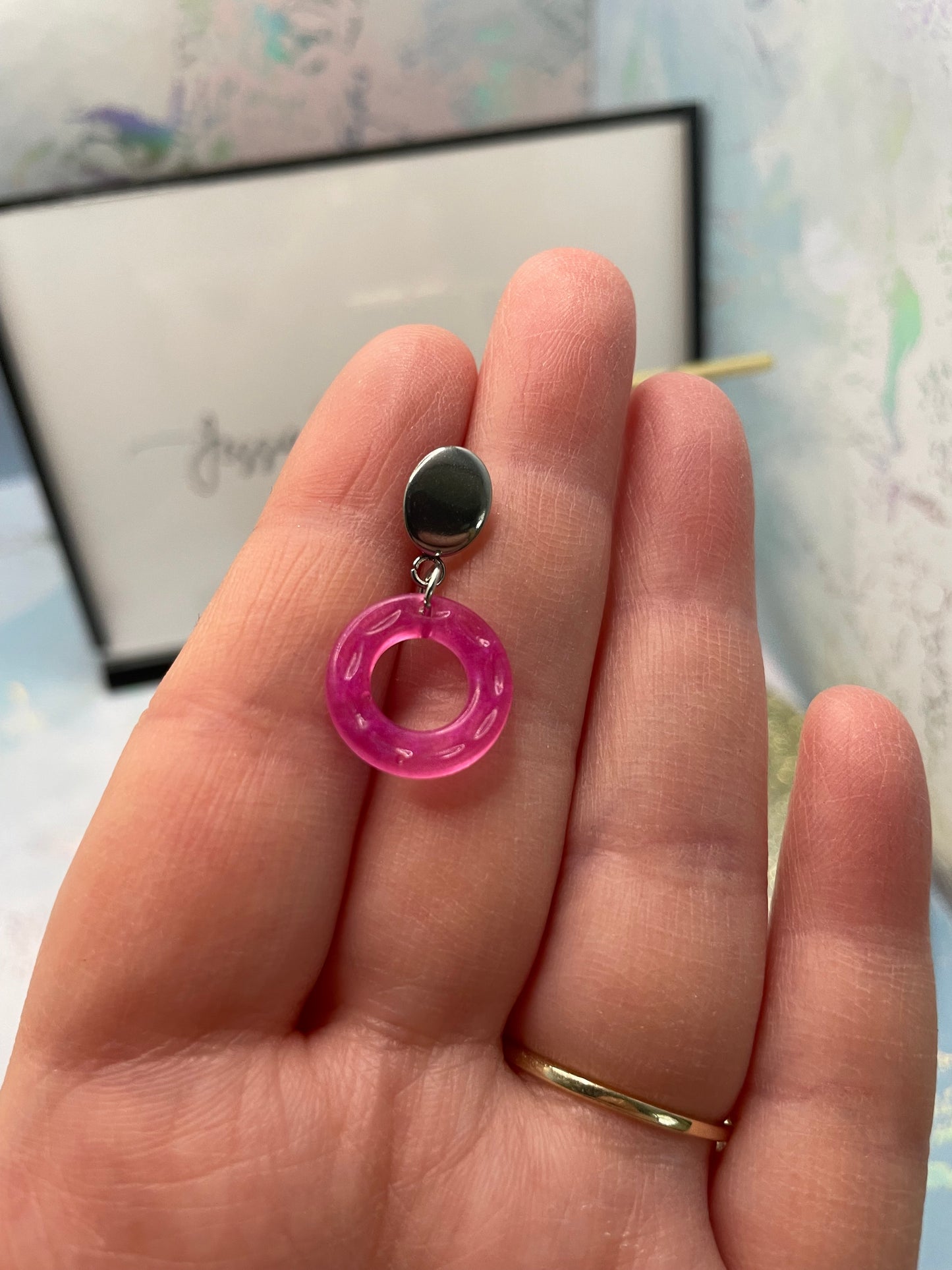 Small Neon Donut Earrings + Silver Stud – STAINLESS STEEL