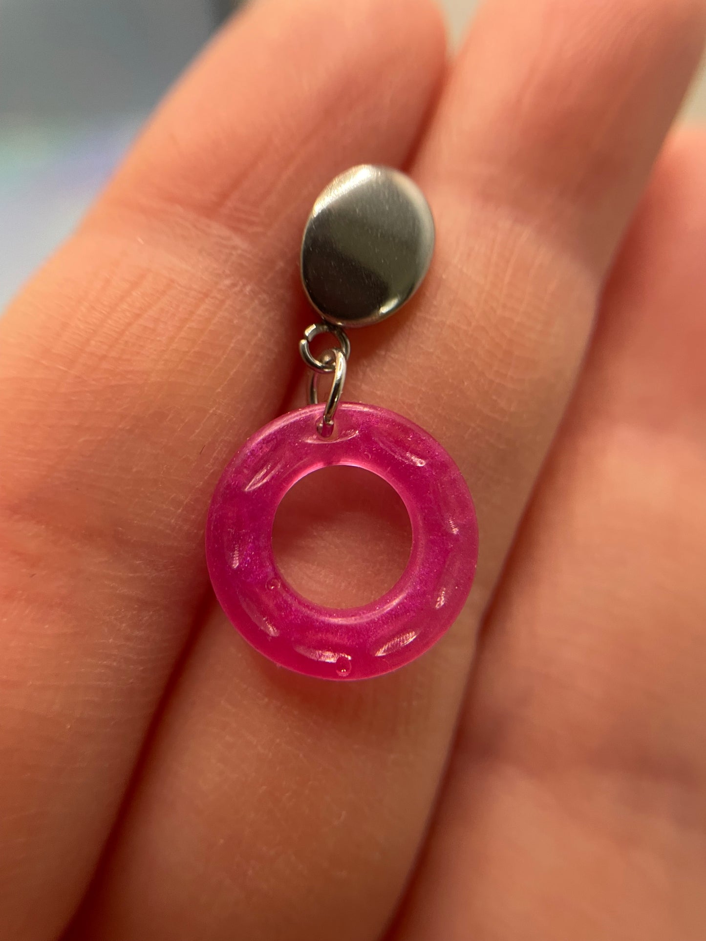 Small Neon Donut Earrings + Silver Stud – STAINLESS STEEL