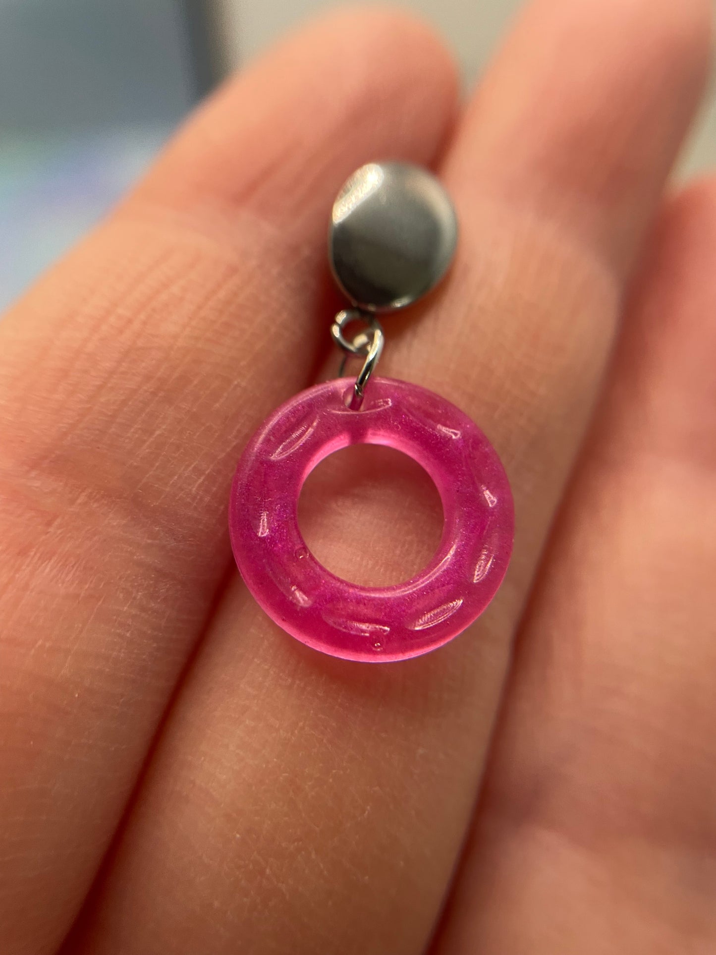 Small Neon Donut Earrings + Silver Stud – STAINLESS STEEL