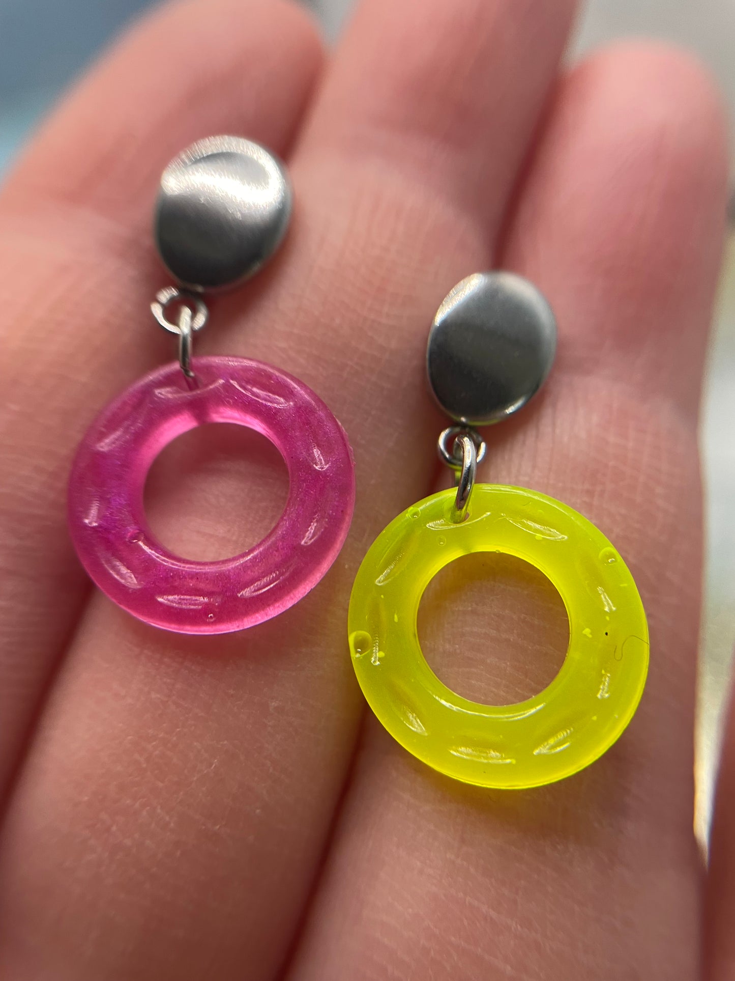 Small Neon Donut Earrings + Silver Stud – STAINLESS STEEL