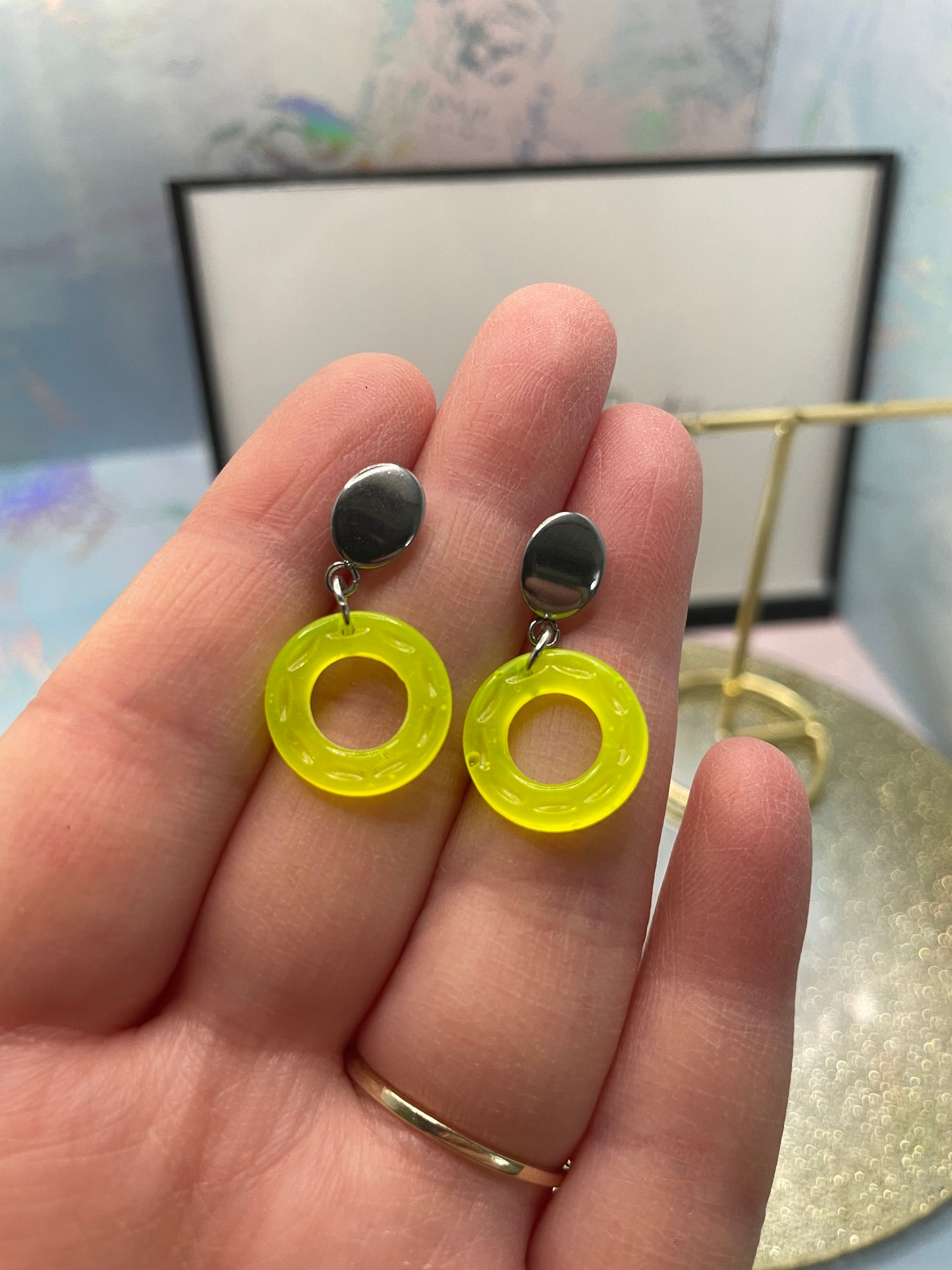 Small Neon Donut Earrings + Silver Stud – STAINLESS STEEL