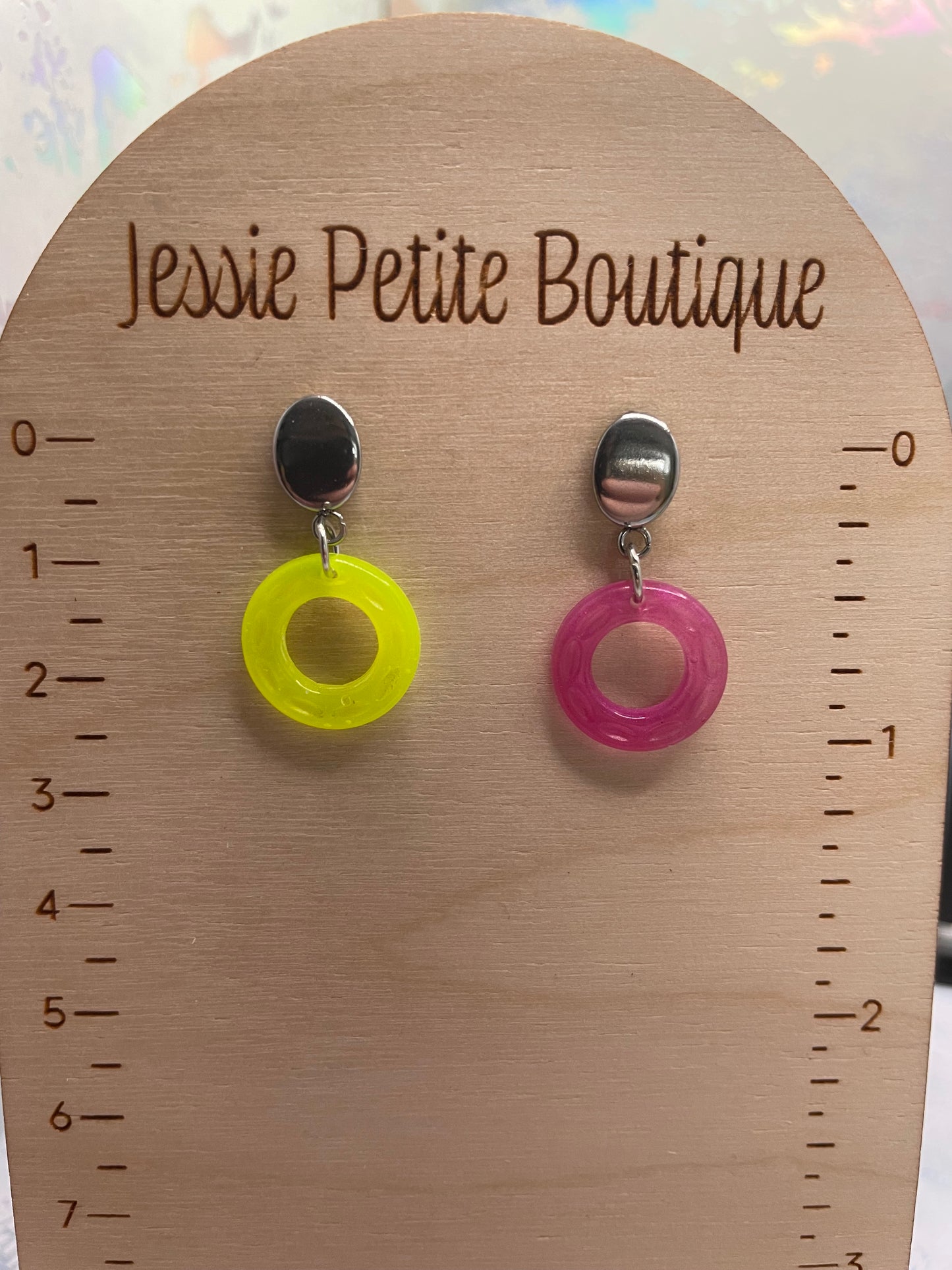 Small Neon Donut Earrings + Silver Stud – STAINLESS STEEL