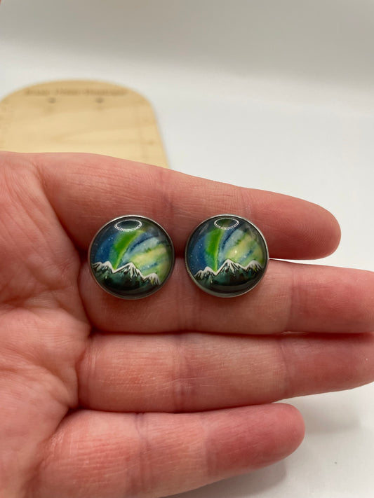 Boutons d’oreilles aurore boréale – Acier inoxydable+Sans Nickel