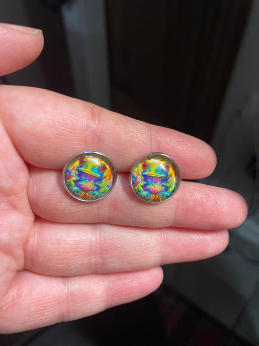 Boucles d’oreilles grenouille colorée – Acier inoxydable +Sans Nickel