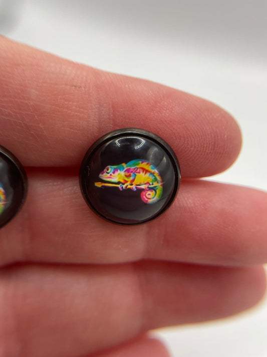 Colourful Chameleon Stud Earrings – Stainless Steel+Nickel Free