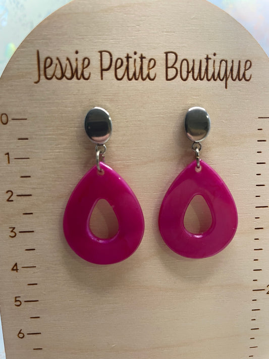 Pink Teardrop Earrings +Oval Stud-Stainless Steel