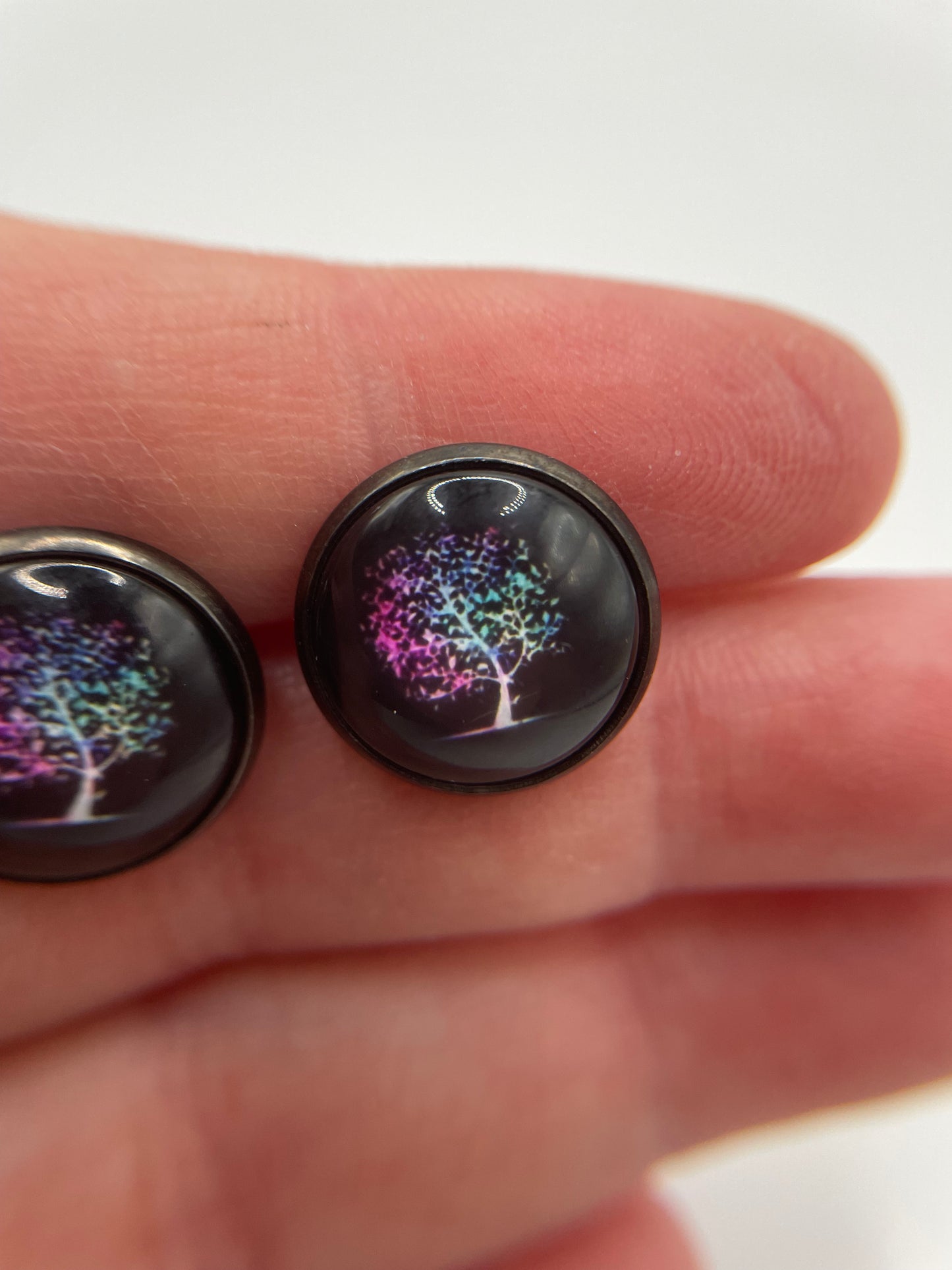 Boutons d’oreilles arbre arc-en-ciel – Acier inoxydable+Sans Nickel