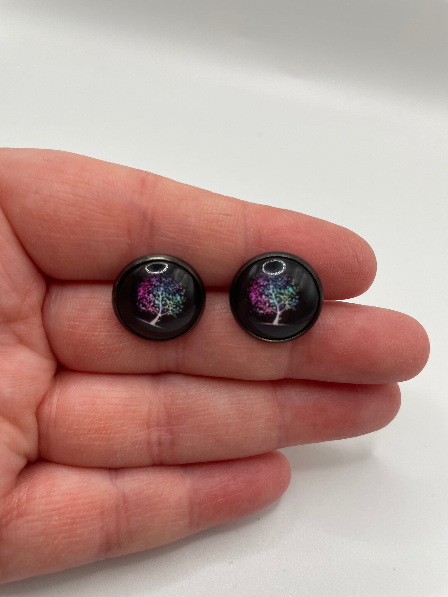 Boutons d’oreilles arbre arc-en-ciel – Acier inoxydable+Sans Nickel