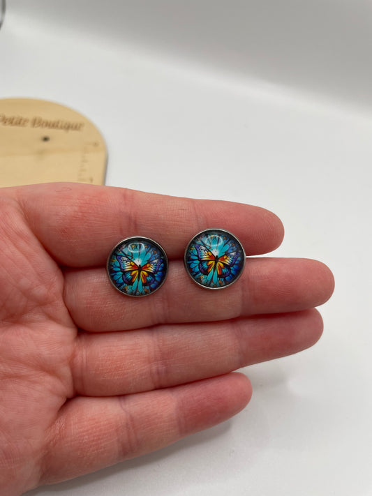 Boutons d’oreilles papillon bleu – Acier inoxydable+Sans Nickel