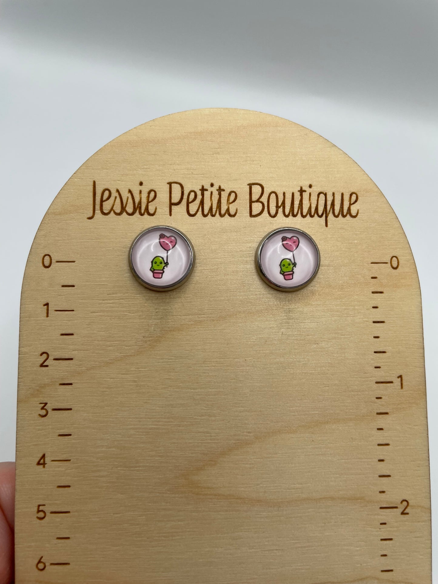 Cactus with Heart Balloon Stud Earrings – Stainless Steel+Nickel Free